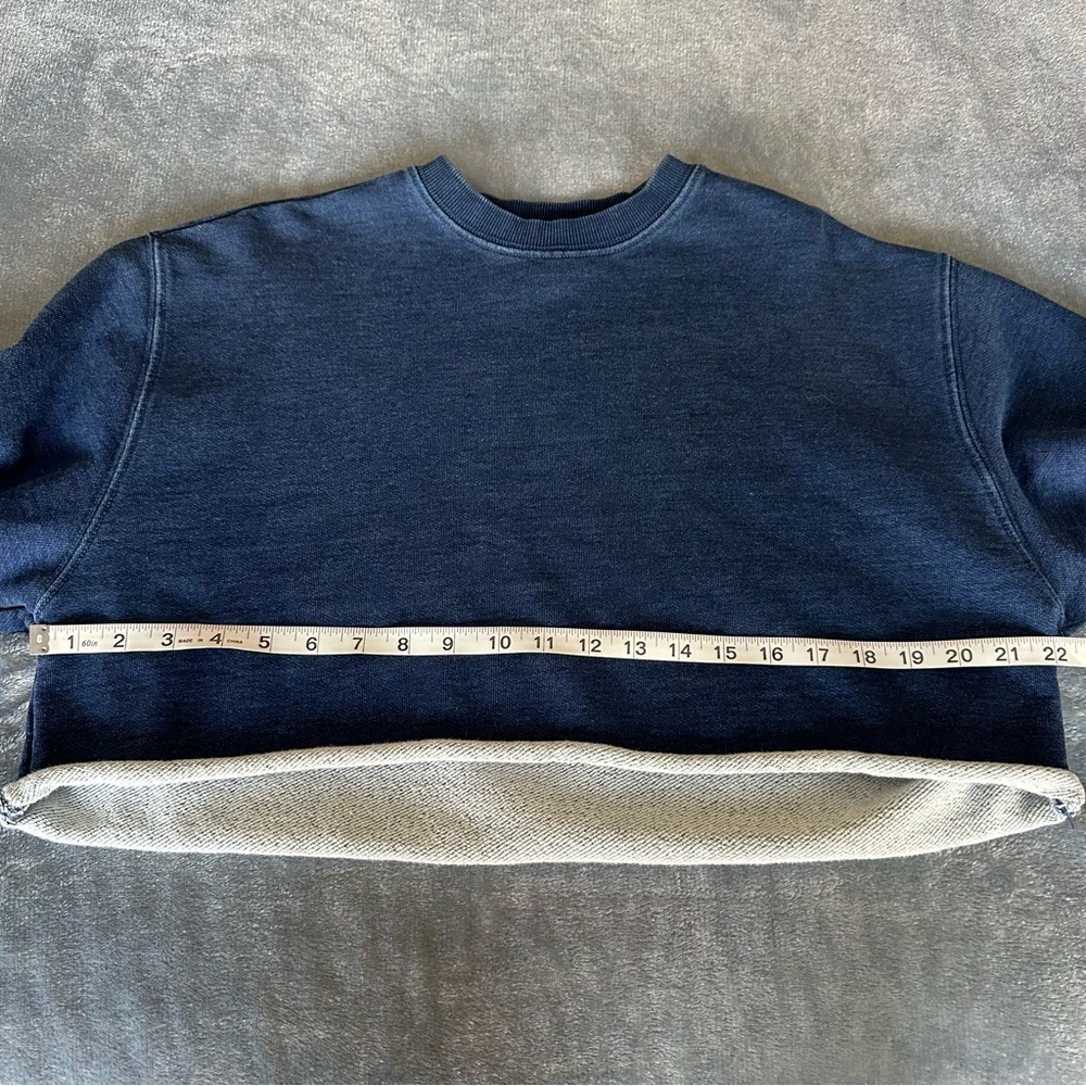 GOOD AMERICAN JEANIUS CROPPED Indigo Blue Terry Sweatshirt Size XS - Picture 12 of 13